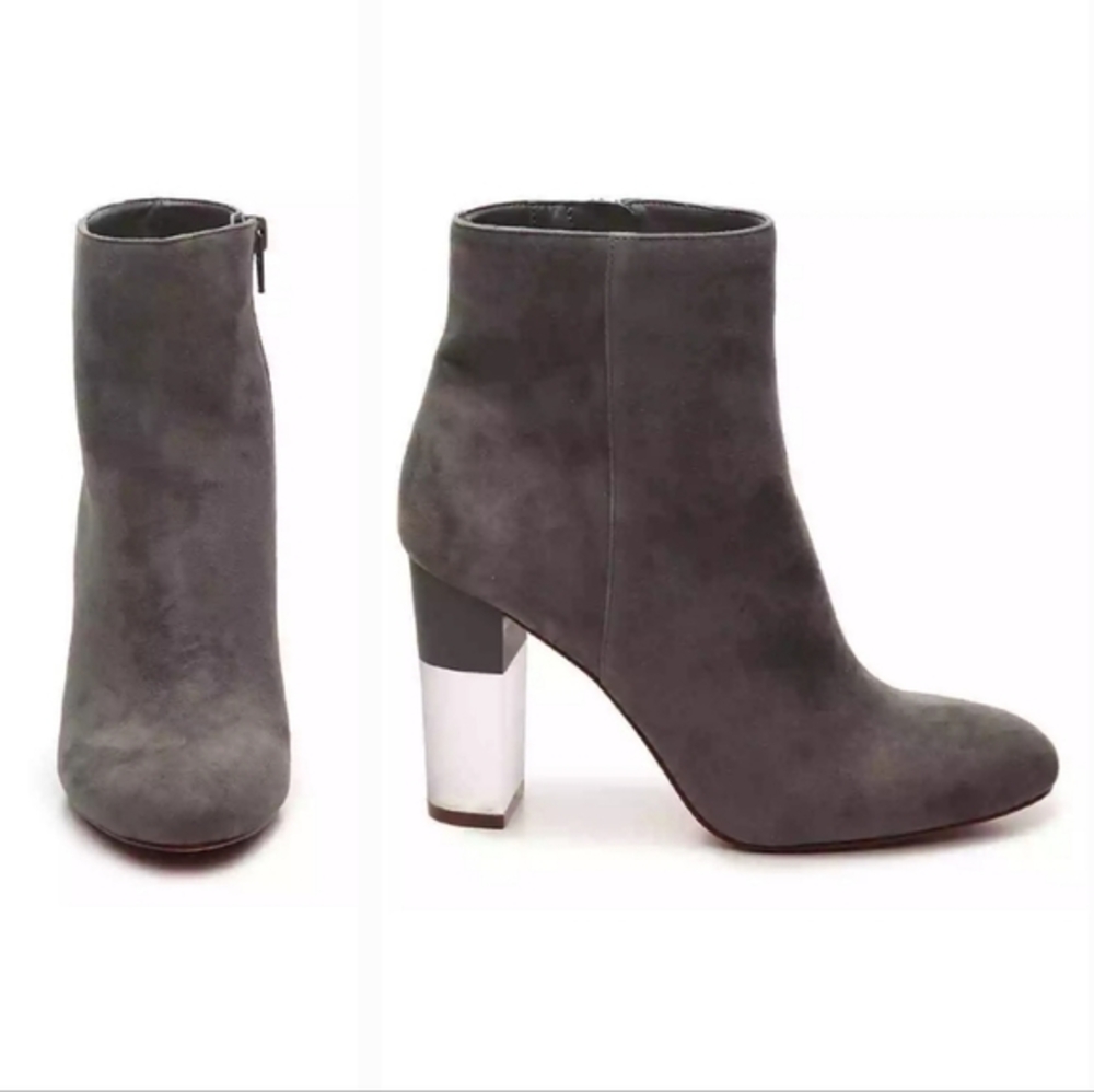 Enzo Angiolini Hadie Bootie Grey Suede Clear Chunky Heel women's size 8.5‎